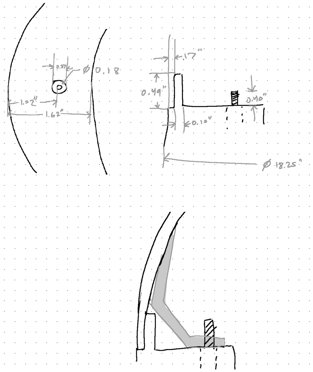 A sketch of the measurements and design of the dome mount.
