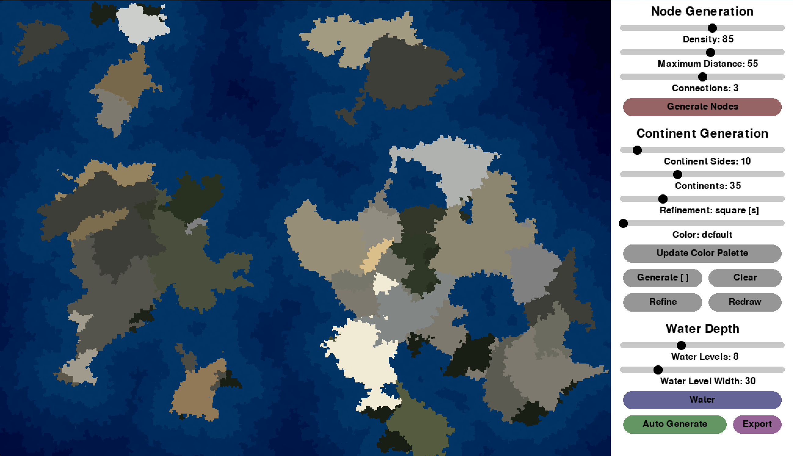 A full view of the app, with a user interface on the right side of the pixelated map